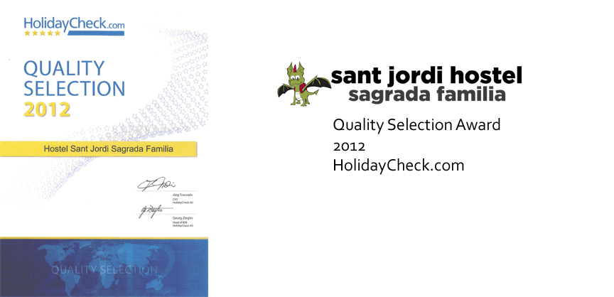 Barcelona Hostel Awards Sant Jordi Hostel Sagrada Familia Hostel Barcelona quality selection award 2012 holidaycheck.com