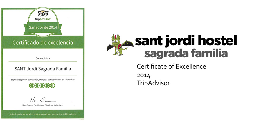Barcelona Hostel Certificate of Excellence 2014 Sant Jordi Sagrada Familia