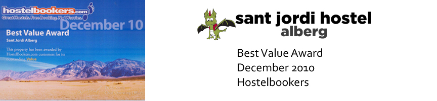 Barcelona Hostel Awards Sant Jordi Hostel Alberg Hostel Barcelona Best Value Award december 2010