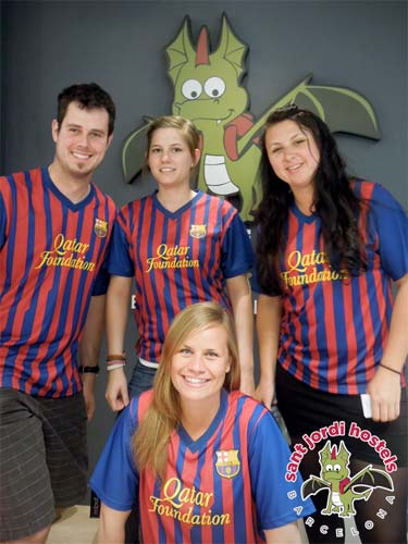 Fans of FC Barcelona at the Sant Jordi Hostel Gracia