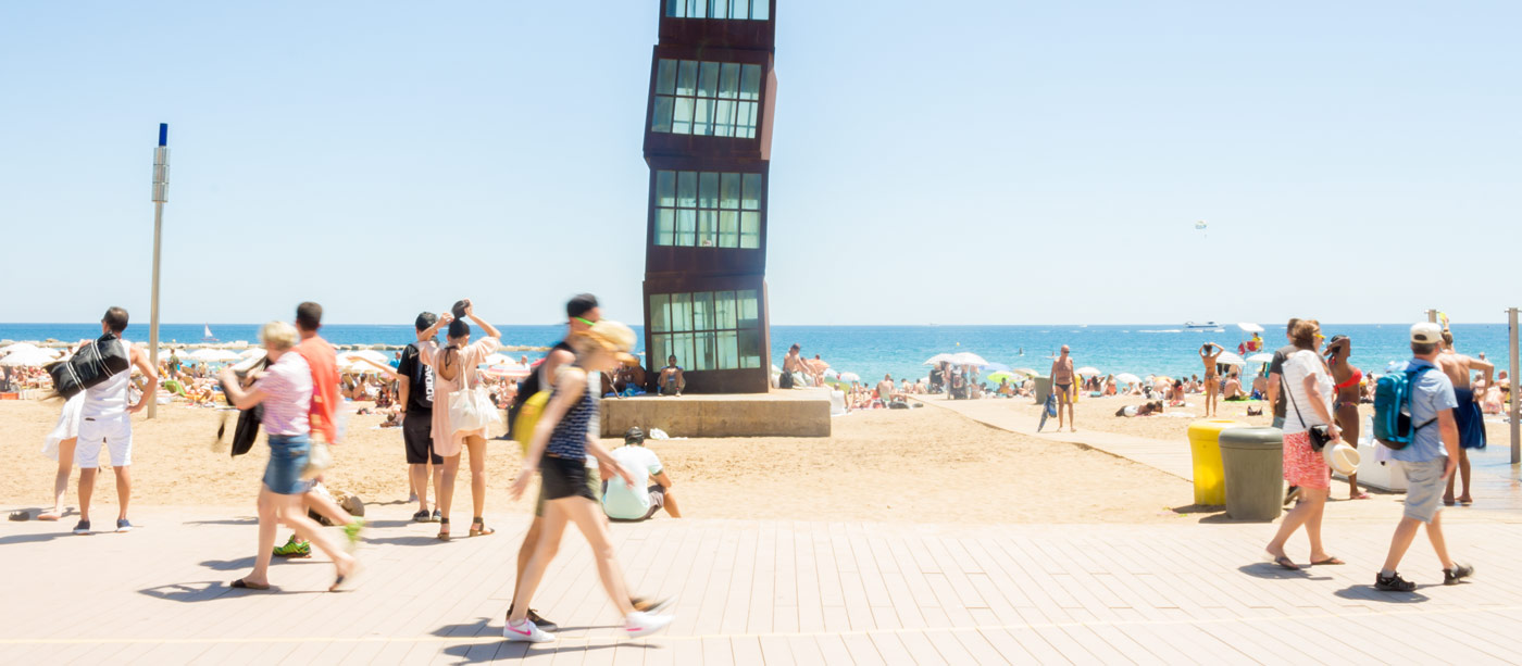 boardwalk on beach in barcelona