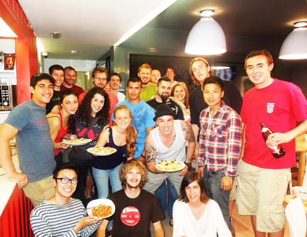 hostel guests enjoying tapas at sant jordi hostels barcelona