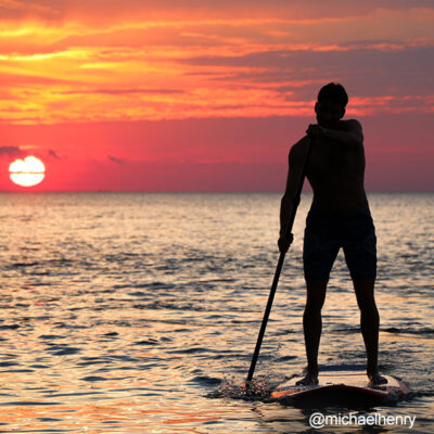 paddleboarding sunrise in Barcelona