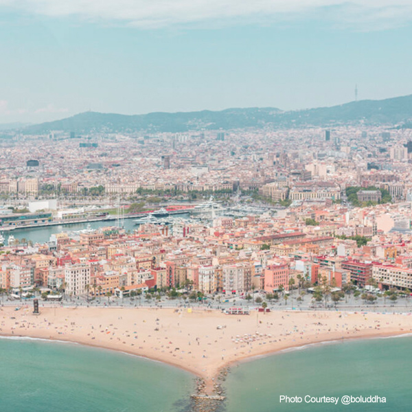 barcelona beach drone shot